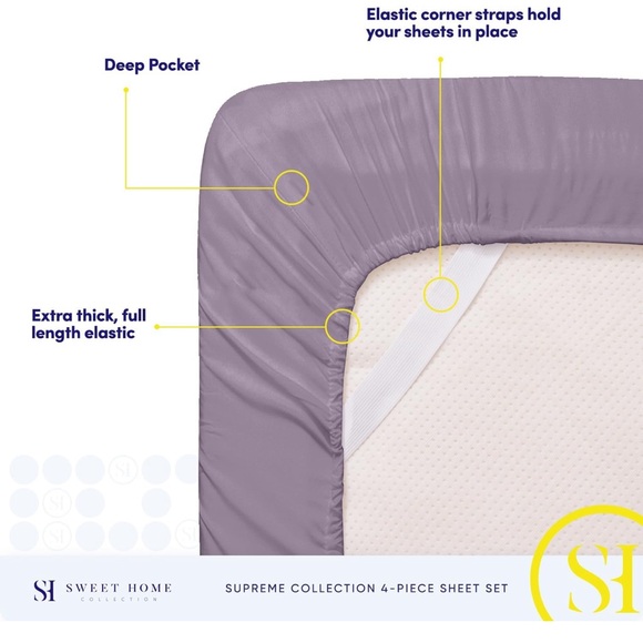 Twin Sheets - Breathable Luxury Sheets with Full Elastic & Secure Twin, Plum 3pc - Picture 4 of 6